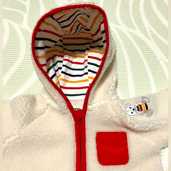 HBC Stripes 6-12 Months Faux Shearling Hooded Jacket with Foldover Cuffs - Picture 3 of 7